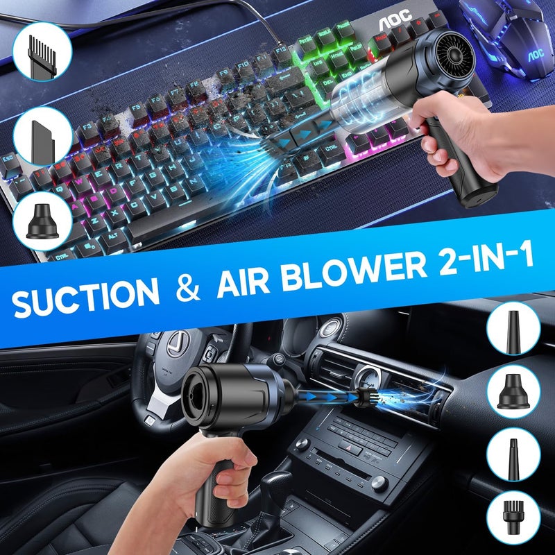 JONYJ Handheld Car Vacuum Cleaner, 16000PA Hand Held Vacuum Portable Cordless, 2 in 1 Air Duster and Vacuum Cleaner with LED Light, Multi-Nozzles, 120W High Power Mini Vacuum for Home, Pet, Office - Image 2